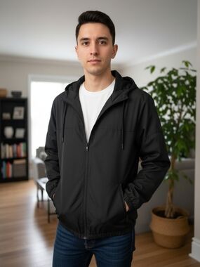 H&M Black Hooded Windbreaker Jacket